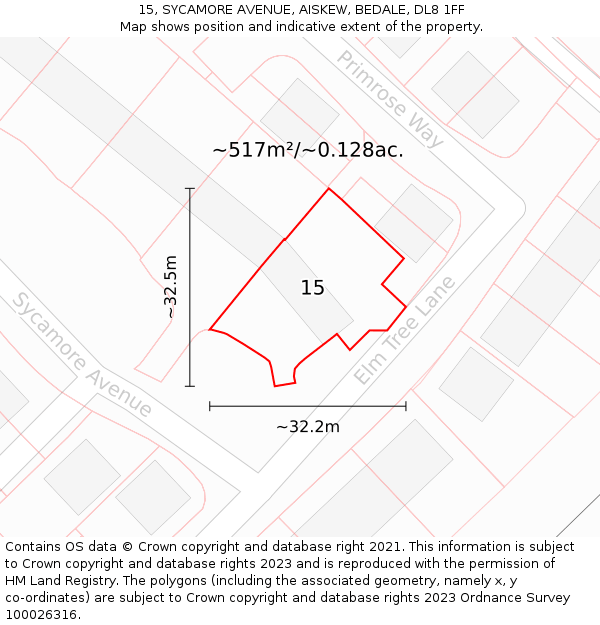 15, SYCAMORE AVENUE, AISKEW, BEDALE, DL8 1FF: Plot and title map