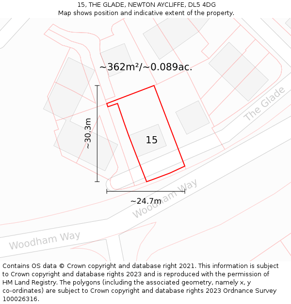 15, THE GLADE, NEWTON AYCLIFFE, DL5 4DG: Plot and title map