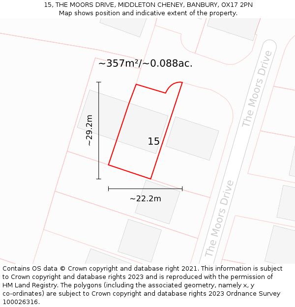 15, THE MOORS DRIVE, MIDDLETON CHENEY, BANBURY, OX17 2PN: Plot and title map