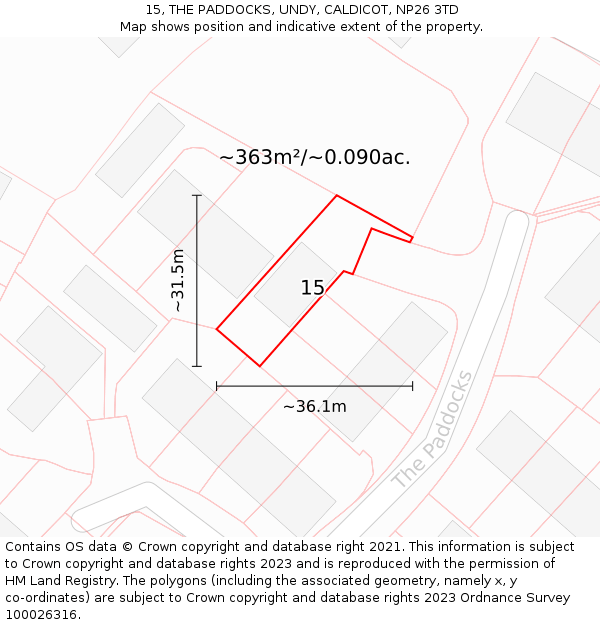 15, THE PADDOCKS, UNDY, CALDICOT, NP26 3TD: Plot and title map