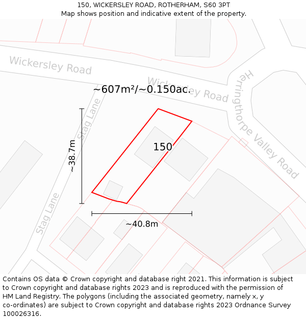 150, WICKERSLEY ROAD, ROTHERHAM, S60 3PT: Plot and title map