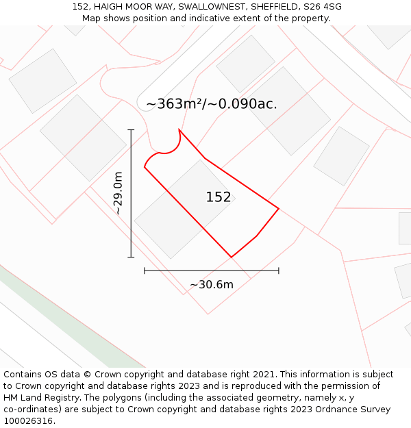 152, HAIGH MOOR WAY, SWALLOWNEST, SHEFFIELD, S26 4SG: Plot and title map