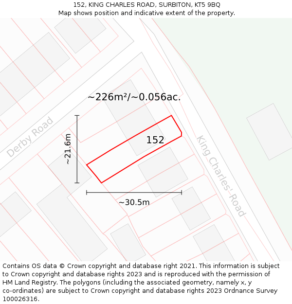 152, KING CHARLES ROAD, SURBITON, KT5 9BQ: Plot and title map