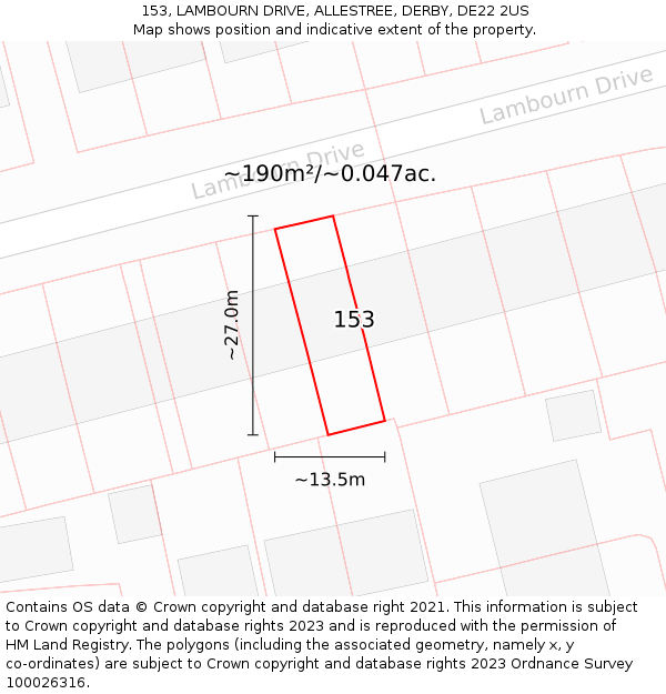 153, LAMBOURN DRIVE, ALLESTREE, DERBY, DE22 2US: Plot and title map