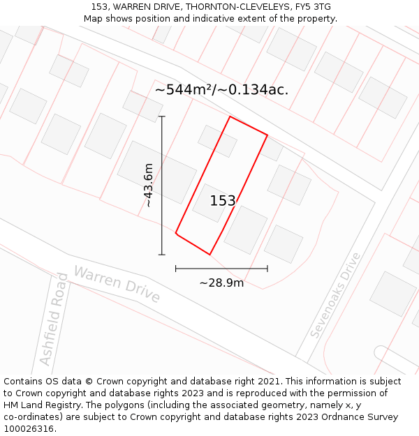 153, WARREN DRIVE, THORNTON-CLEVELEYS, FY5 3TG: Plot and title map