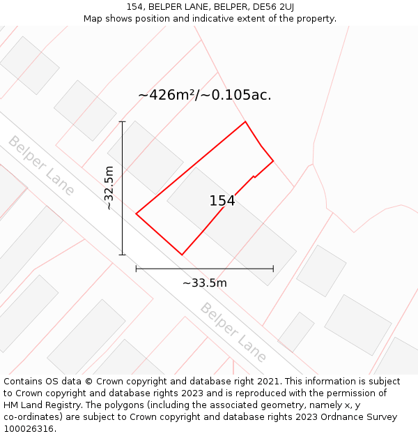 154, BELPER LANE, BELPER, DE56 2UJ: Plot and title map