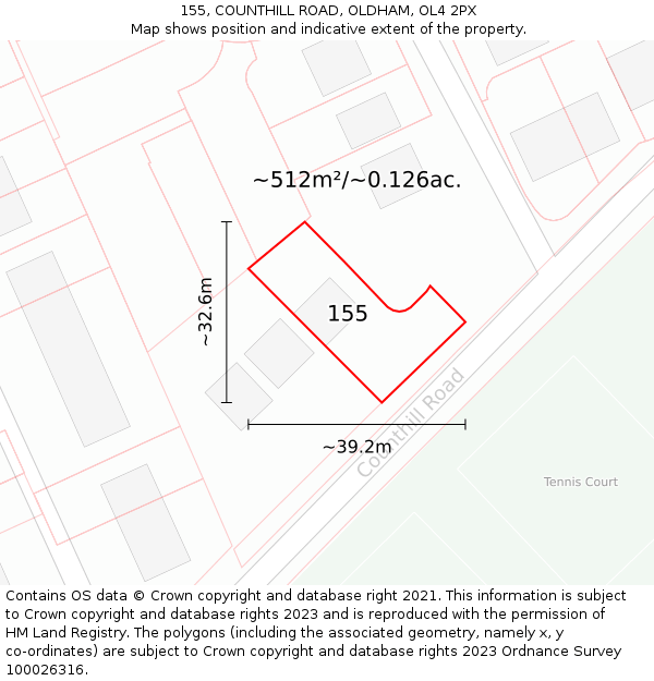 155, COUNTHILL ROAD, OLDHAM, OL4 2PX: Plot and title map