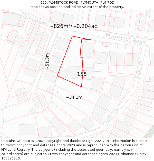 155, PLYMSTOCK ROAD, PLYMOUTH, PL9 7QD: Plot and title map