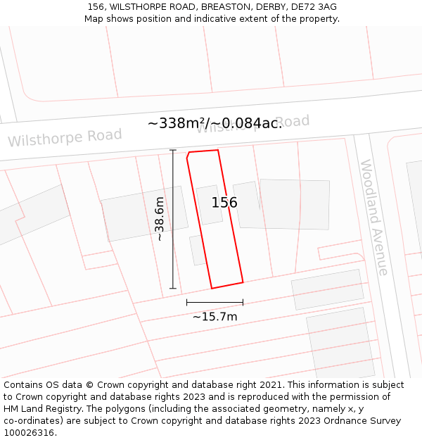 156, WILSTHORPE ROAD, BREASTON, DERBY, DE72 3AG: Plot and title map