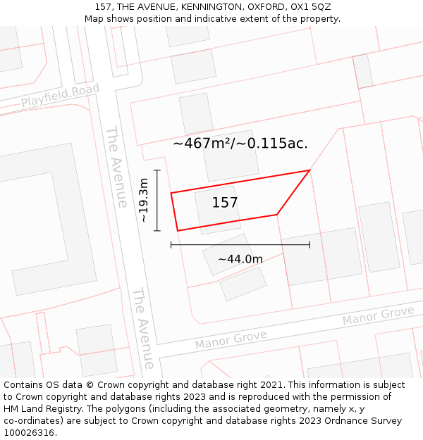 157, THE AVENUE, KENNINGTON, OXFORD, OX1 5QZ: Plot and title map