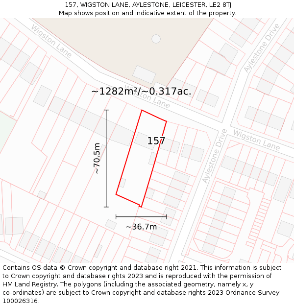 157, WIGSTON LANE, AYLESTONE, LEICESTER, LE2 8TJ: Plot and title map