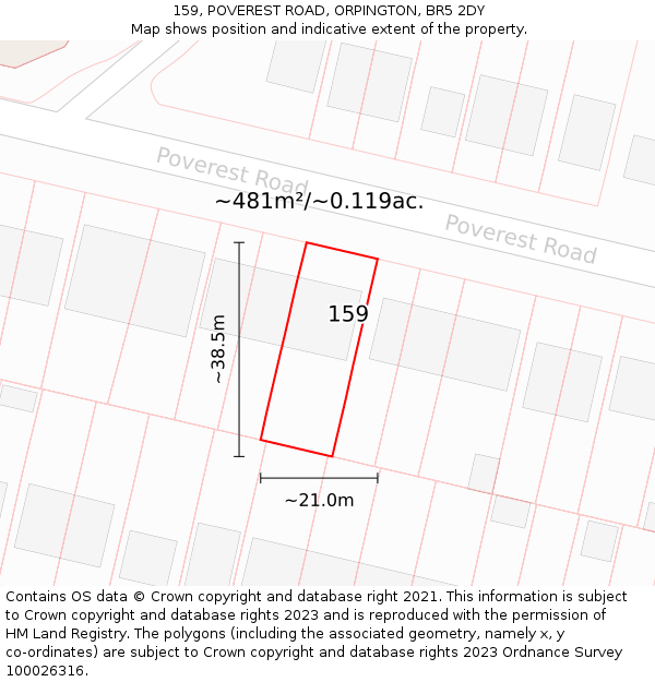 159, POVEREST ROAD, ORPINGTON, BR5 2DY: Plot and title map