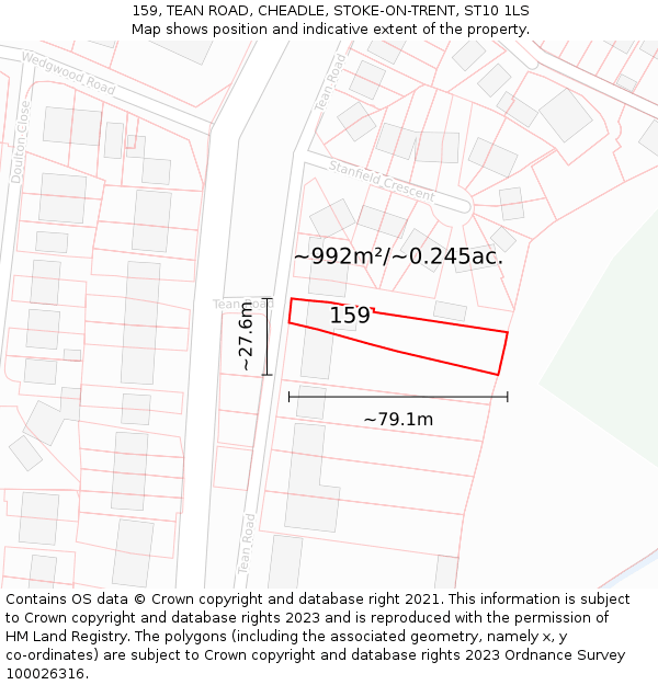 159, TEAN ROAD, CHEADLE, STOKE-ON-TRENT, ST10 1LS: Plot and title map