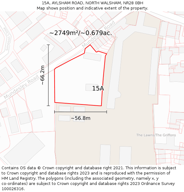 15A, AYLSHAM ROAD, NORTH WALSHAM, NR28 0BH: Plot and title map