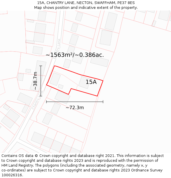 15A, CHANTRY LANE, NECTON, SWAFFHAM, PE37 8ES: Plot and title map