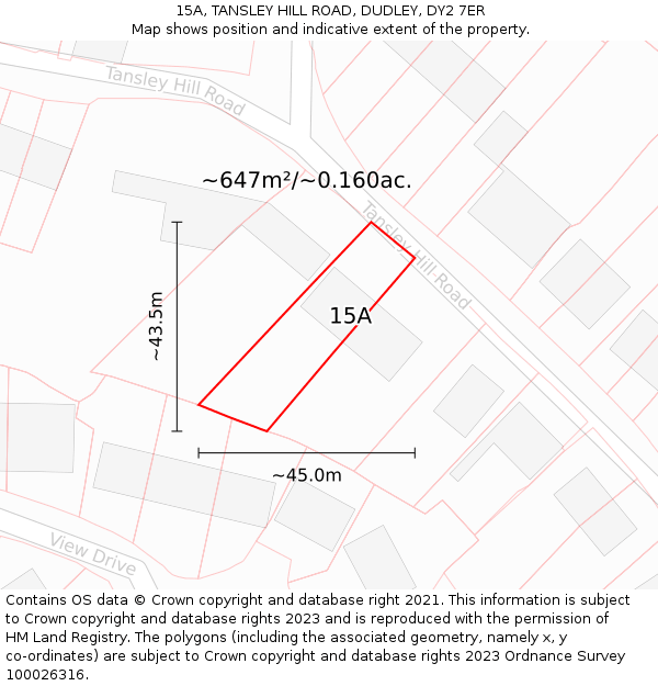 15A, TANSLEY HILL ROAD, DUDLEY, DY2 7ER: Plot and title map