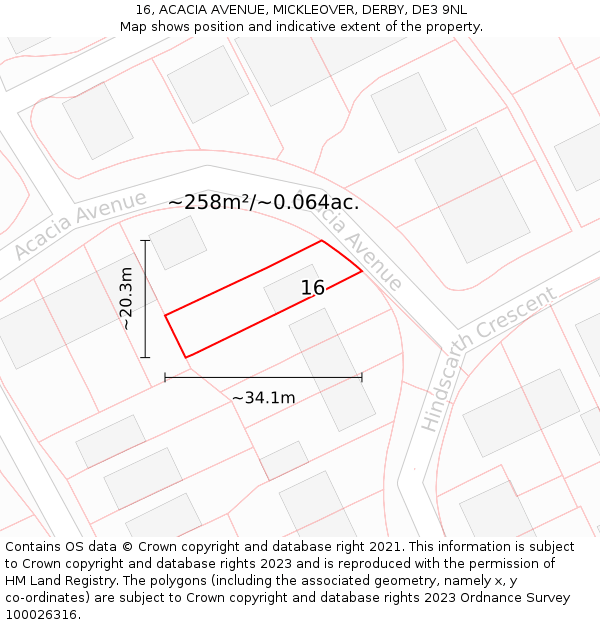 16, ACACIA AVENUE, MICKLEOVER, DERBY, DE3 9NL: Plot and title map