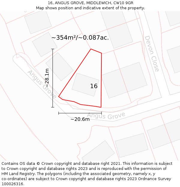 16, ANGUS GROVE, MIDDLEWICH, CW10 9GR: Plot and title map