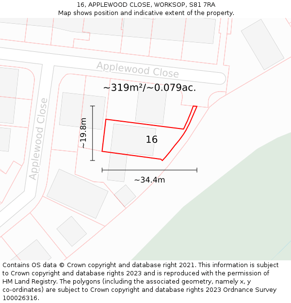 16, APPLEWOOD CLOSE, WORKSOP, S81 7RA: Plot and title map