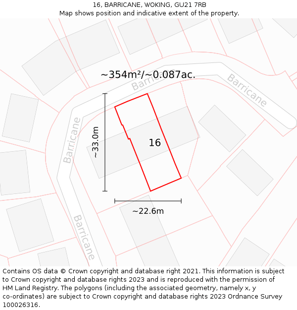 16, BARRICANE, WOKING, GU21 7RB: Plot and title map