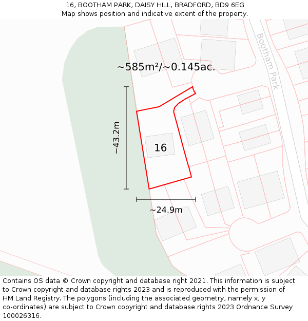 16, BOOTHAM PARK, DAISY HILL, BRADFORD, BD9 6EG: Plot and title map