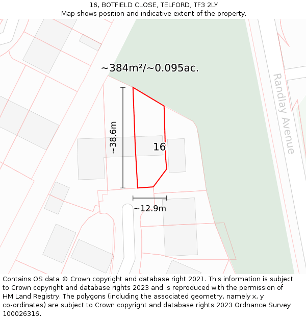 16, BOTFIELD CLOSE, TELFORD, TF3 2LY: Plot and title map