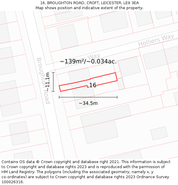 16, BROUGHTON ROAD, CROFT, LEICESTER, LE9 3EA: Plot and title map