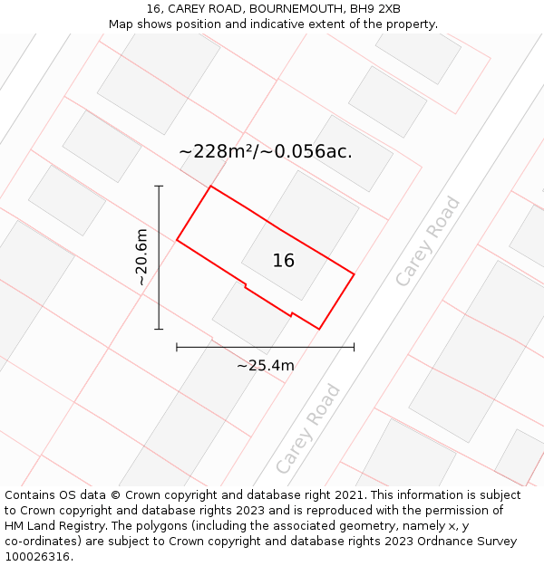 16, CAREY ROAD, BOURNEMOUTH, BH9 2XB: Plot and title map