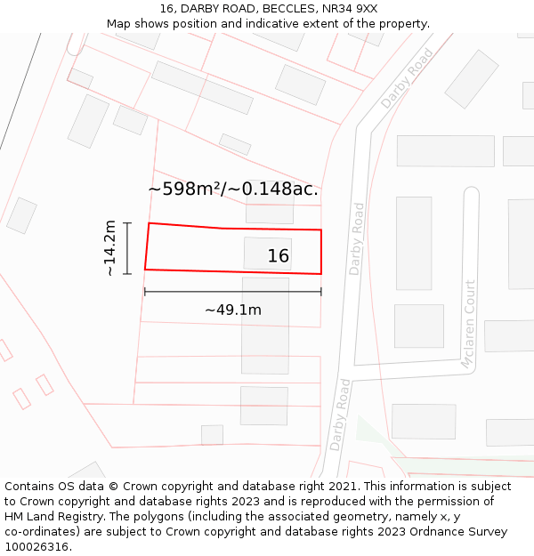 16, DARBY ROAD, BECCLES, NR34 9XX: Plot and title map