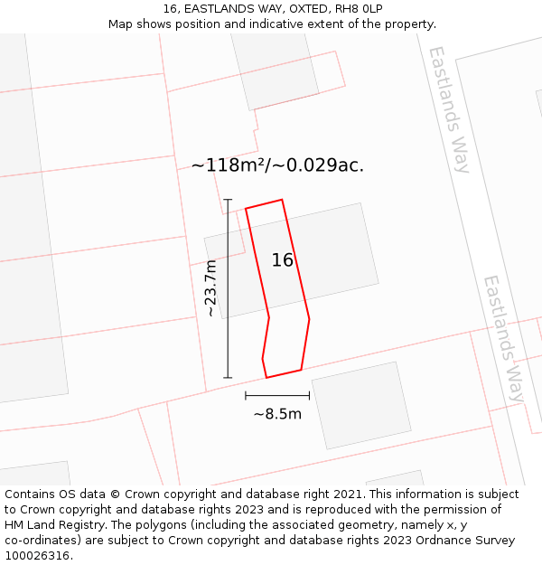 16, EASTLANDS WAY, OXTED, RH8 0LP: Plot and title map