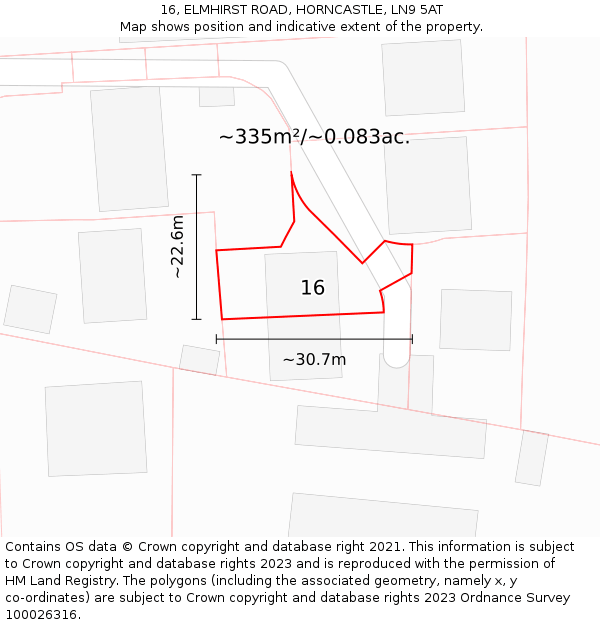 16, ELMHIRST ROAD, HORNCASTLE, LN9 5AT: Plot and title map