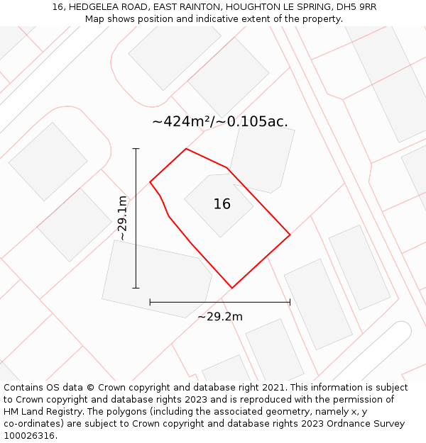 16, HEDGELEA ROAD, EAST RAINTON, HOUGHTON LE SPRING, DH5 9RR: Plot and title map