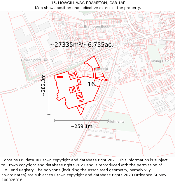 16, HOWGILL WAY, BRAMPTON, CA8 1AF: Plot and title map