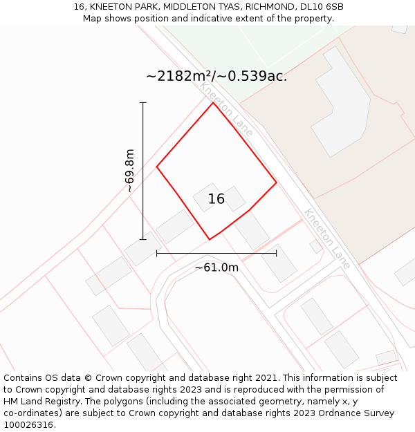 16, KNEETON PARK, MIDDLETON TYAS, RICHMOND, DL10 6SB: Plot and title map