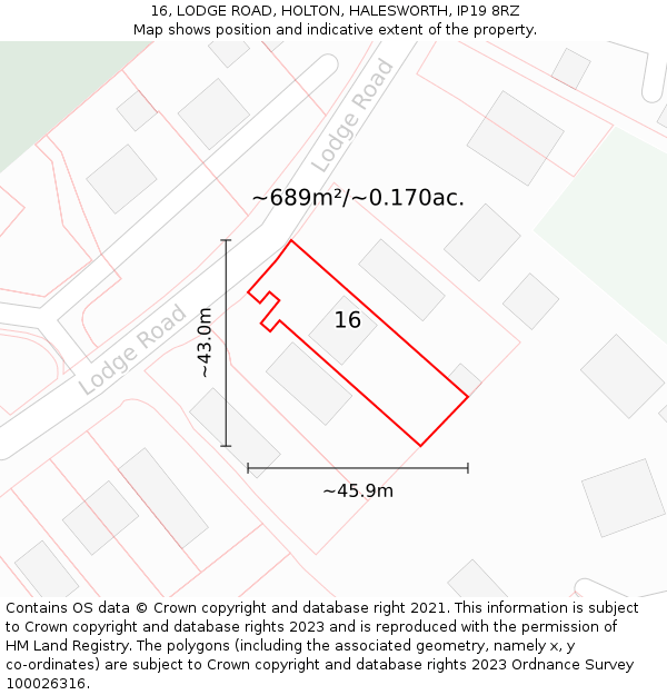 16, LODGE ROAD, HOLTON, HALESWORTH, IP19 8RZ: Plot and title map