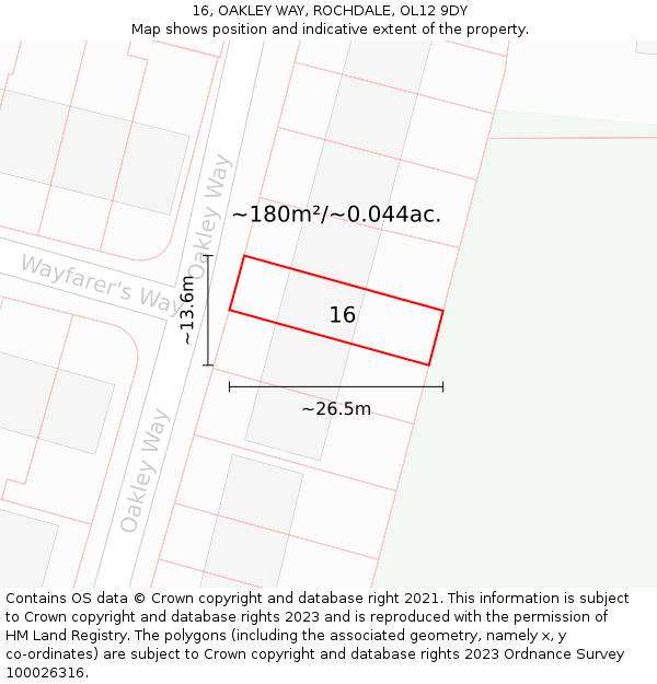 16, OAKLEY WAY, ROCHDALE, OL12 9DY: Plot and title map