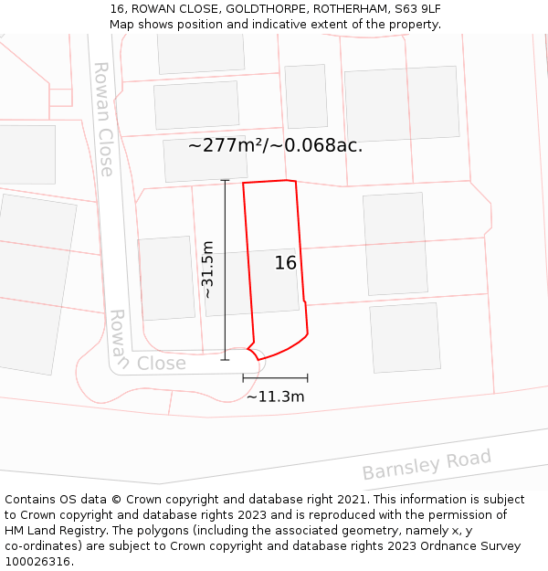 16, ROWAN CLOSE, GOLDTHORPE, ROTHERHAM, S63 9LF: Plot and title map