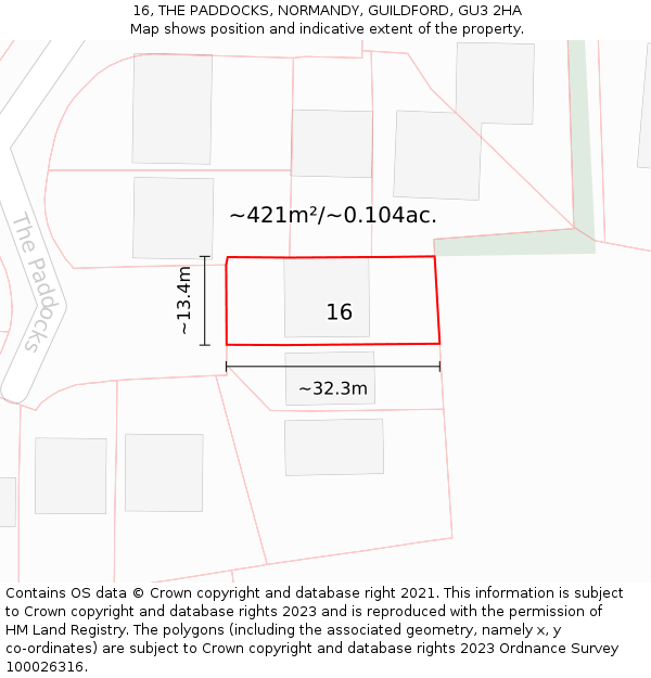 16, THE PADDOCKS, NORMANDY, GUILDFORD, GU3 2HA: Plot and title map