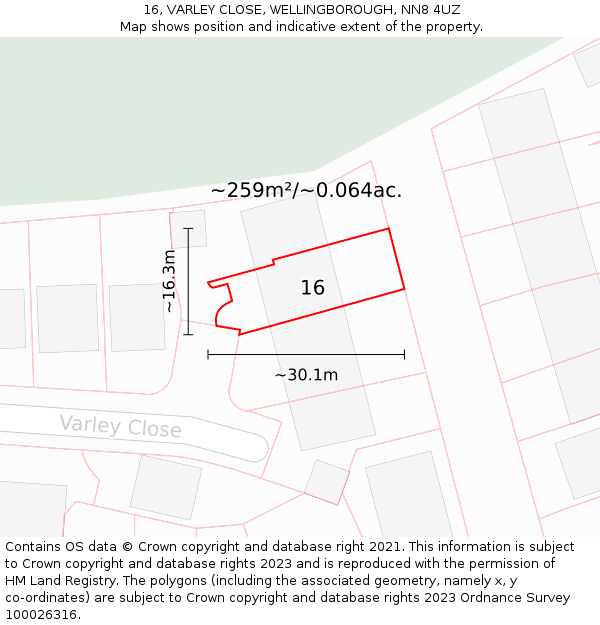 16, VARLEY CLOSE, WELLINGBOROUGH, NN8 4UZ: Plot and title map