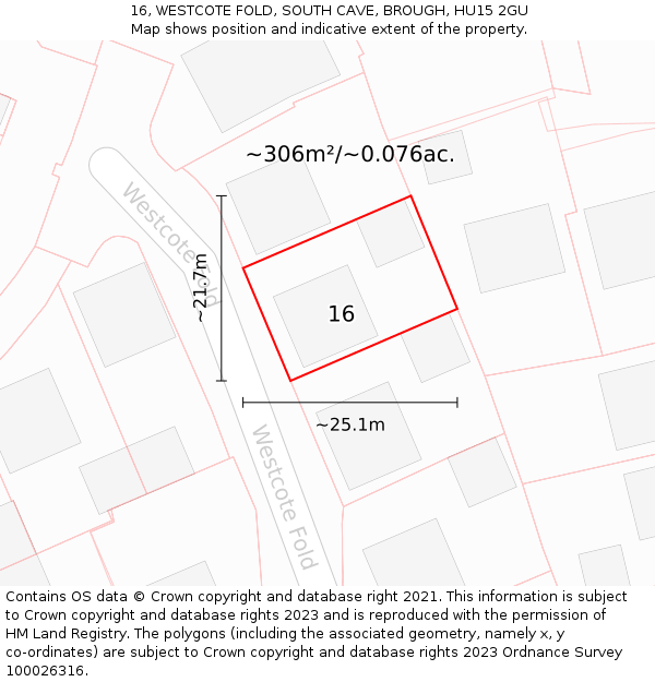 16, WESTCOTE FOLD, SOUTH CAVE, BROUGH, HU15 2GU: Plot and title map