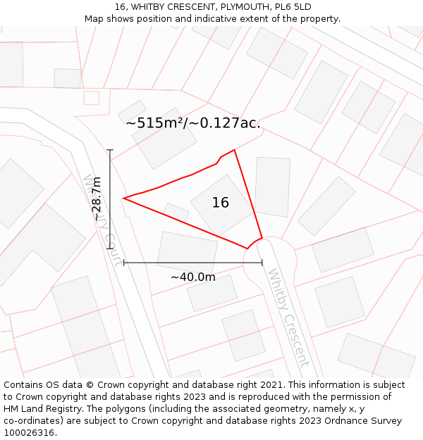 16, WHITBY CRESCENT, PLYMOUTH, PL6 5LD: Plot and title map