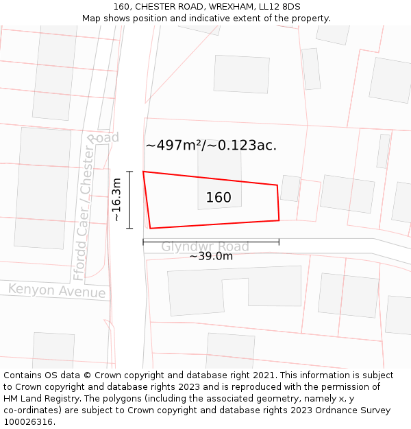 160, CHESTER ROAD, WREXHAM, LL12 8DS: Plot and title map