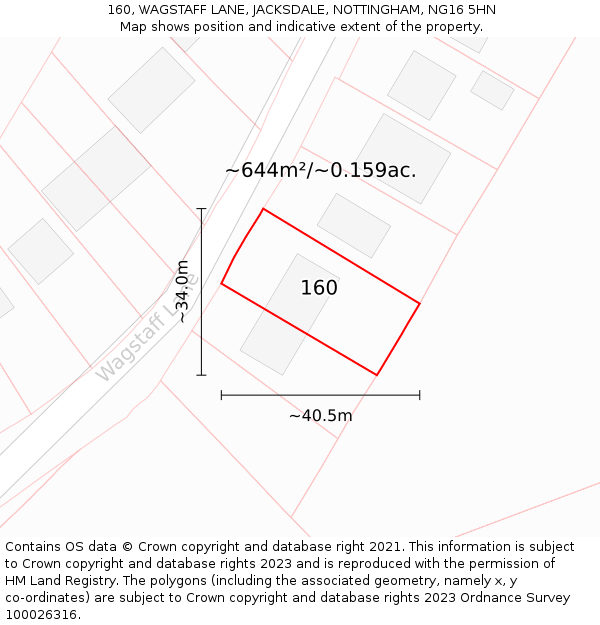 160, WAGSTAFF LANE, JACKSDALE, NOTTINGHAM, NG16 5HN: Plot and title map