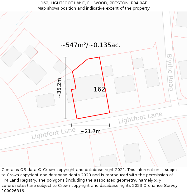 162, LIGHTFOOT LANE, FULWOOD, PRESTON, PR4 0AE: Plot and title map