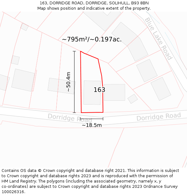 163, DORRIDGE ROAD, DORRIDGE, SOLIHULL, B93 8BN: Plot and title map