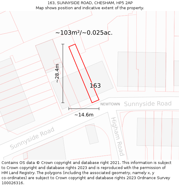 163, SUNNYSIDE ROAD, CHESHAM, HP5 2AP: Plot and title map