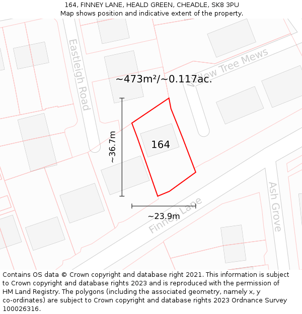 164, FINNEY LANE, HEALD GREEN, CHEADLE, SK8 3PU: Plot and title map