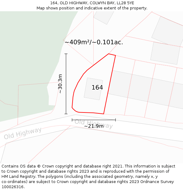 164, OLD HIGHWAY, COLWYN BAY, LL28 5YE: Plot and title map