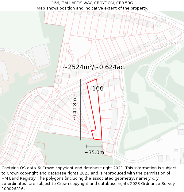 166, BALLARDS WAY, CROYDON, CR0 5RG: Plot and title map