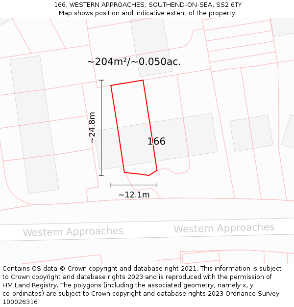 166, WESTERN APPROACHES, SOUTHEND-ON-SEA, SS2 6TY: Plot and title map